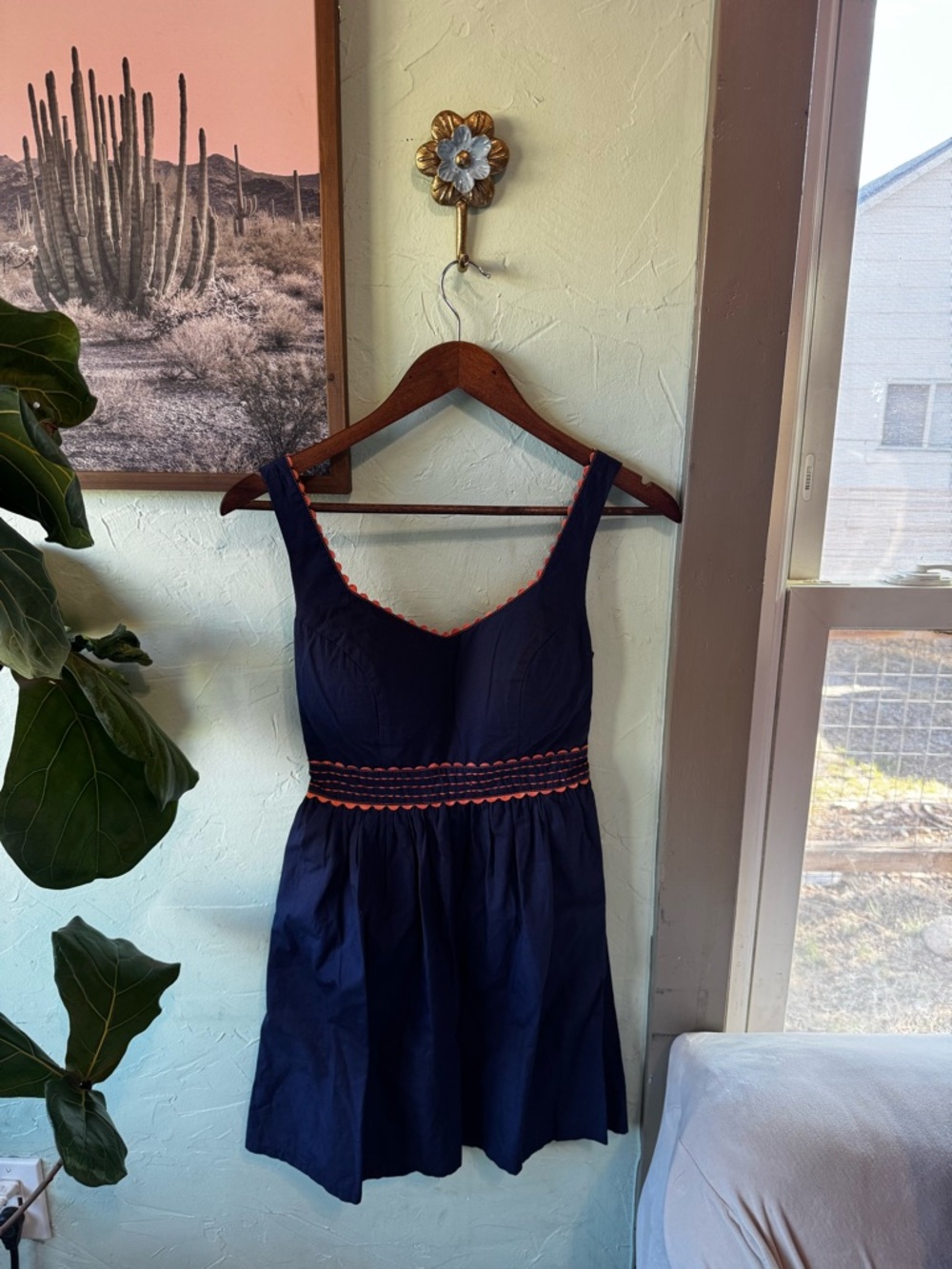 Judith March Navy Mini Dress with Coral Trim